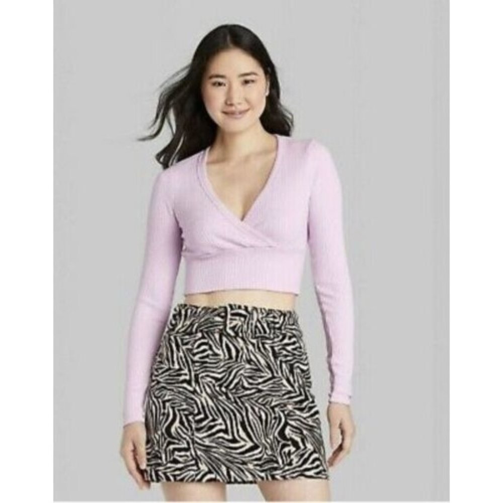 Women's Long Sleeve Cozy Tiny Top T-Shirt - Wild Fable Lavender S Small